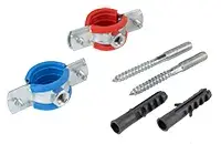 Хомут мет. 3/4" M8 (25-28мм) с дюбелем / красный, синий
