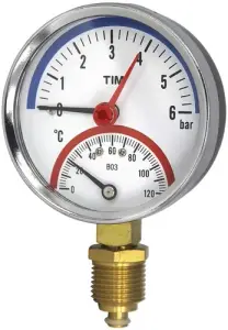 Термоманометр аксиальный (D80мм) TIM 1/2" -10 бар
