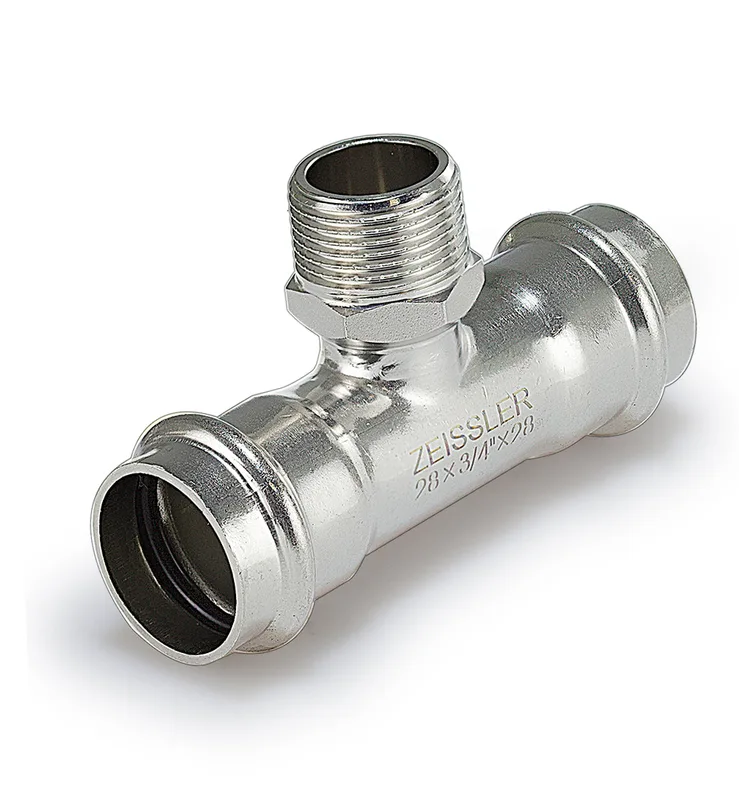 Пресс-тройник 22mm*3/4 с наружной резьбой из нержавеющей стали ZEISSLER 50/5