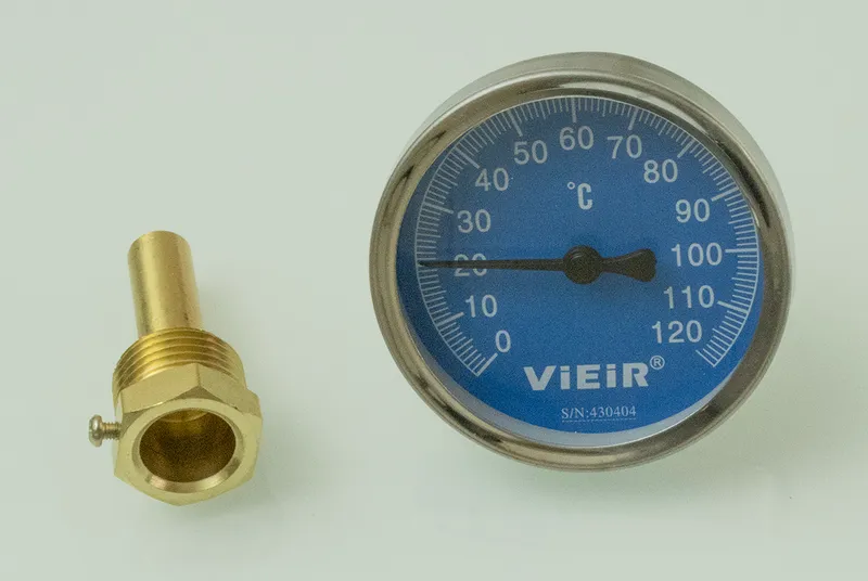 Термометр с гильзой (СИНИЙ) Ф63мм 1/2 х 120°С ViEiR (100/1шт)