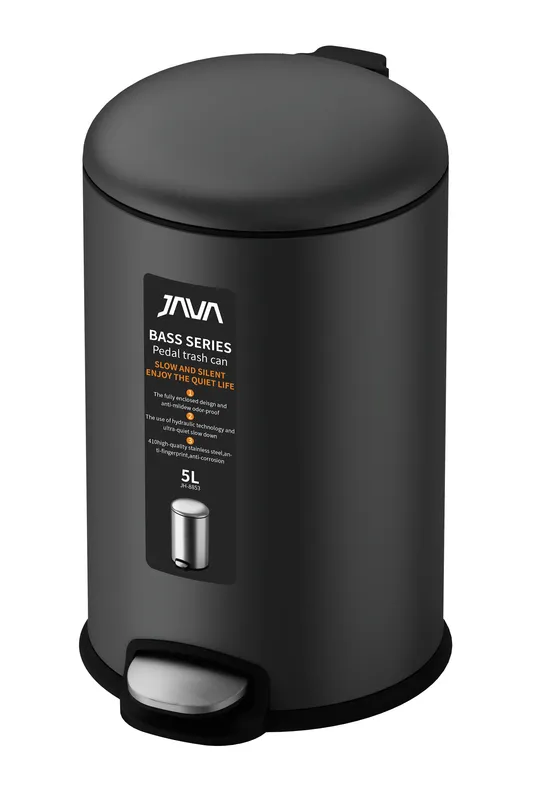 Ведро для мусора с МИКРОЛИФТОМ (круг. СЕРЫЙ) 5л. JAVA