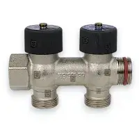 Распределительный коллектор никелированный 3/4"*3/4" с плавной регулировкой на 2 отвода (ZEISSLER) (20/1)