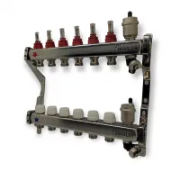 Коллекторный блок 10 ход с расходомерами,термост. клапанами и автовоздух. нерж. без кранов,(ZEISSLER) (2/1)