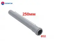 Труба ПОЛИТЭК Ø32×1.8×250 мм с раструбом (серая) (30)
