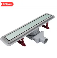 Трап с двухсторонней решеткой -800 мм (белое глянцевое стекло) гориз. сток Evolux Glass (ZEISSLER) (